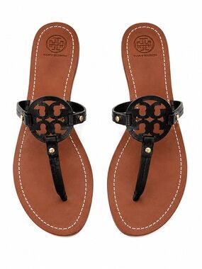 Tory Burch Miller Leather Sandals Black Brown Women’s 9 / 9.5
